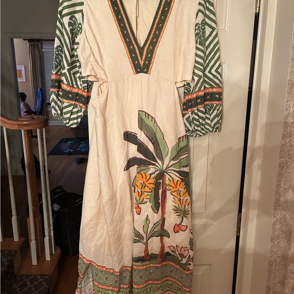 Farm Rio Palm vneck Tropical Print Maxi Dress